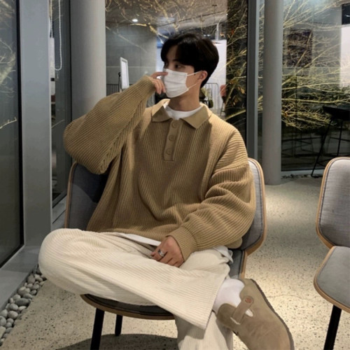 白色polo領毛衣男款秋冬季新款港風復古日系重磅慵懶風翻領針織衫 白色polo領毛衣男款秋冬季新款港風復古日系重磅慵懶風翻領針織衫