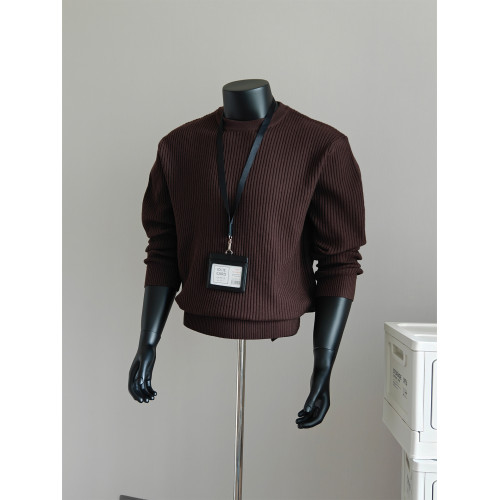 老錢風黑色毛衣男秋冬高級感cleanfit圓領寬松慵懶內搭打底針織衫