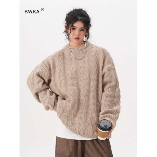 BWKA美式復古麻花圓領毛衣女男秋冬重磅加厚慵懶風寬松情侶針織衫 BWKA美式復古麻花圓領毛衣女男秋冬重磅加厚慵懶風寬松情侶針織衫