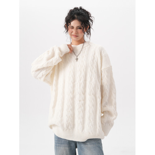 BWKA美式復古麻花圓領毛衣女男秋冬重磅加厚慵懶風寬松情侶針織衫 BWKA美式復古麻花圓領毛衣女男秋冬重磅加厚慵懶風寬松情侶針織衫