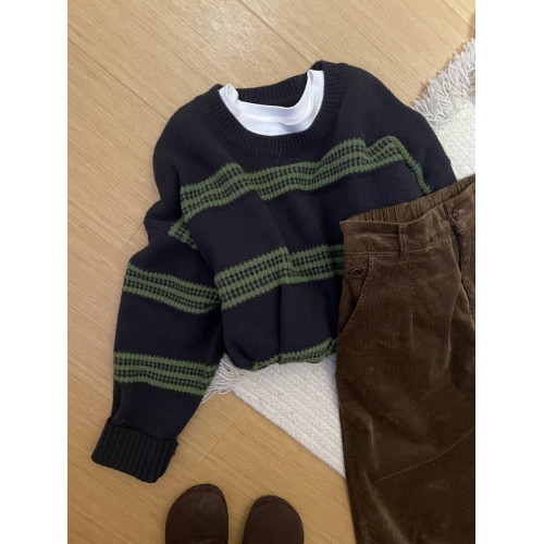 韓系條紋撞色毛衣女秋冬新款高級感寬松慵懶風軟糯內搭針織衫上衣 韓系條紋撞色毛衣女秋冬新款高級感寬松慵懶風軟糯內搭針織衫上衣