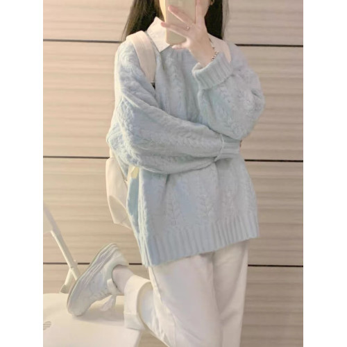 圓領純色加厚毛衣女外穿2025秋冬新款寬松慵懶風麻花針織套頭上衣 圓領純色加厚毛衣女外穿2025秋冬新款寬松慵懶風麻花針織套頭上衣