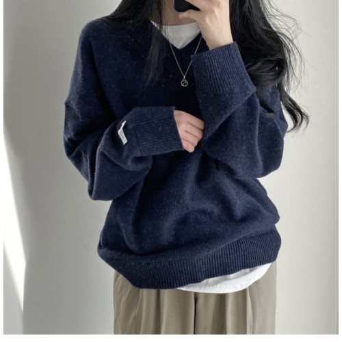 大碼慵懶風灰色v領毛衣女秋季胖mm中長款寬松顯瘦外穿針織上衣 大碼慵懶風灰色v領毛衣女秋季胖mm中長款寬松顯瘦外穿針織上衣