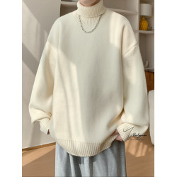 V37日系復古純色高領毛衣男秋重磅休閒情侶針織衫潮牌慵懶風內搭