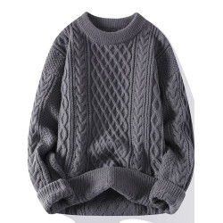 本命年大紅色毛衣秋冬季男加厚高級感粗麻花針織外套馬年情侶線衣