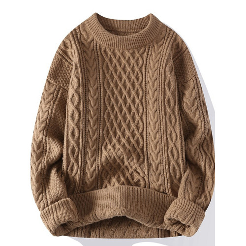 本命年大紅色毛衣秋冬季男加厚高級感粗麻花針織外套馬年情侶線衣