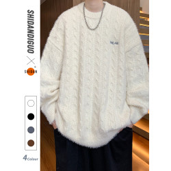 黑色毛衣男2025新款秋冬季刺綉慵懶風軟糯青少年高級感麻花針織衫