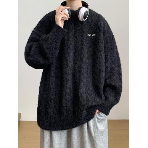 黑色毛衣男2025新款秋冬季刺綉慵懶風軟糯青少年高級感麻花針織衫