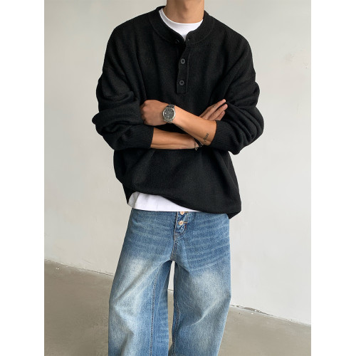 cleanfit亨利領毛衣男款秋冬季保暖針織衫男士內搭長袖打底毛線衣