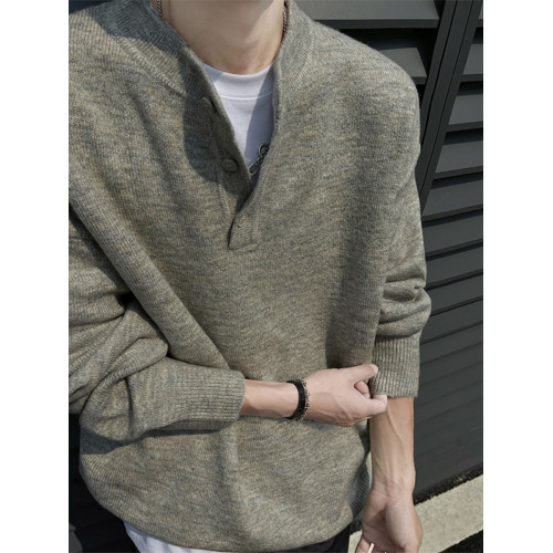 cleanfit亨利領毛衣男款秋冬季保暖針織衫男士內搭長袖打底毛線衣