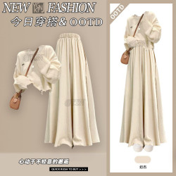 韓系休閒百搭簡約針織上衣女秋冬季2025新款搭配直筒濶腿半身裙褲