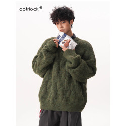 復古氛圍感圓領毛衣男女秋冬寬松慵懶感麻花厚實情侶針織外套上衣