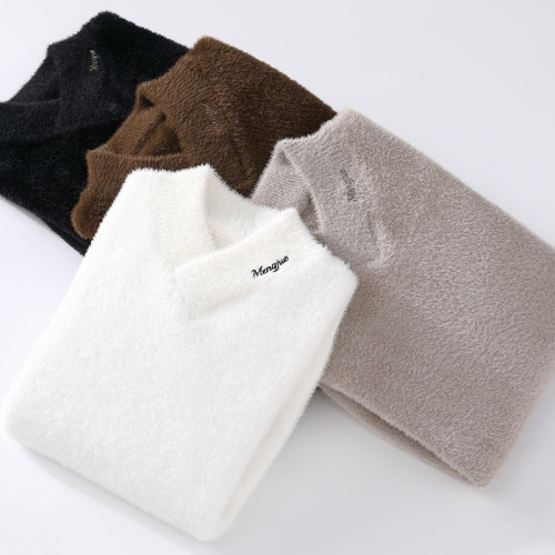 秋冬季青少年男裝水貂絨毛衣學生V領針織打底衫加厚保暖羊絨衫潮