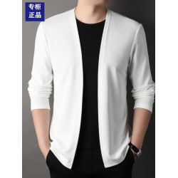 春秋季純色開衫男士潮流針織衫外穿中青年休閒寬松薄款披肩外套男
