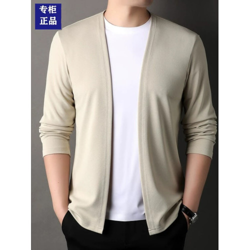 春秋季純色開衫男士潮流針織衫外穿中青年休閒寬松薄款披肩外套男