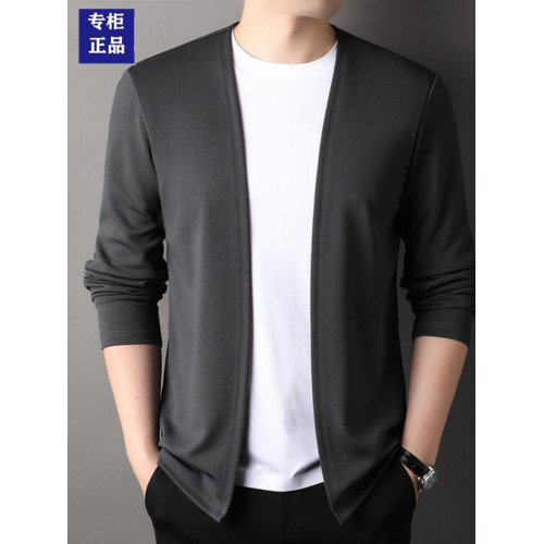 春秋季純色開衫男士潮流針織衫外穿中青年休閒寬松薄款披肩外套男