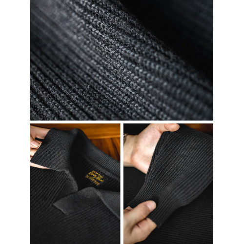 馬登工裝 美式復古海鷗領polo衫寬鬆慵懶套頭坑條針織衫毛衣男秋