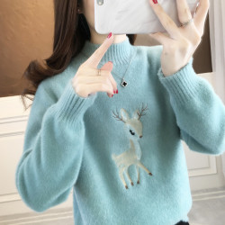 2025刺綉毛衣女大童初中高中半高領學院風百搭卡通甜美針織少女裝