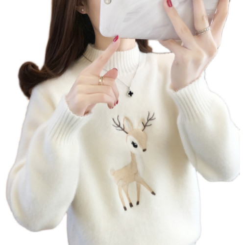 2025刺綉毛衣女大童初中高中半高領學院風百搭卡通甜美針織少女裝