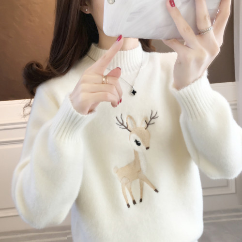 2025刺綉毛衣女大童初中高中半高領學院風百搭卡通甜美針織少女裝