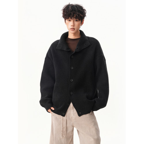 美式深灰色高領毛衣男秋冬新款慵懶風寬松休閒針織衫復古套頭外套