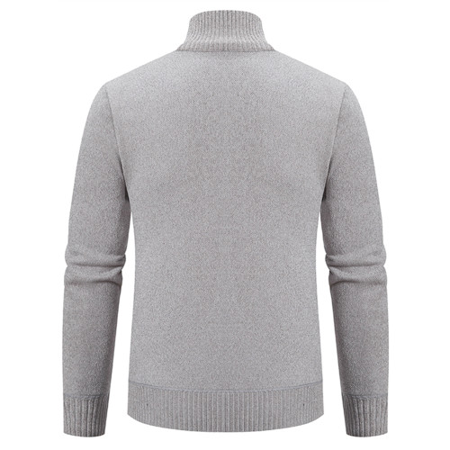 秋冬新款加絨加厚休閒立領開衫外套男中青年修身拉鍊綉花針織衫潮