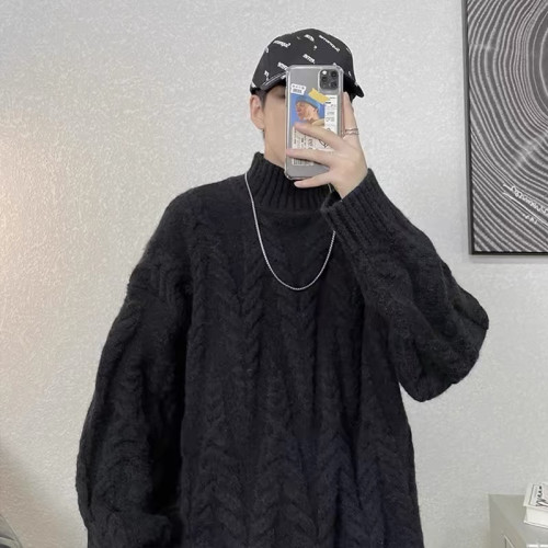 特大碼300斤日系麻花扭花圓領毛衣男裝秋冬季寬松休閒保暖上衣潮