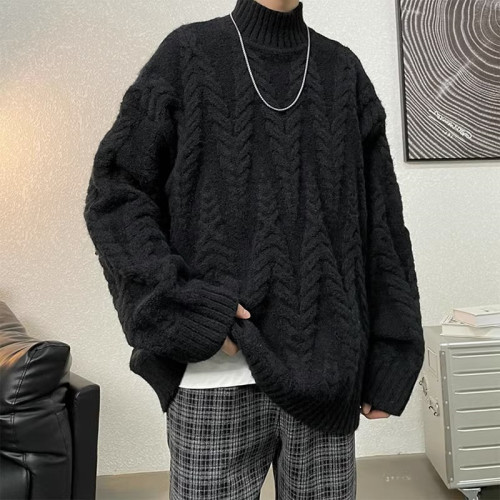 特大碼300斤日系麻花扭花圓領毛衣男裝秋冬季寬松休閒保暖上衣潮