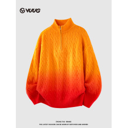 VUUG日系慵懶風麻花毛衣男士秋冬季新款漸變色保暖打底男生針織衫