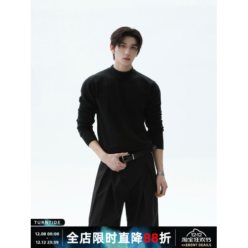 TURNTIDE 430g羊毛混紡萊賽爾半高領修身毛衣保暖打底內搭針織衫