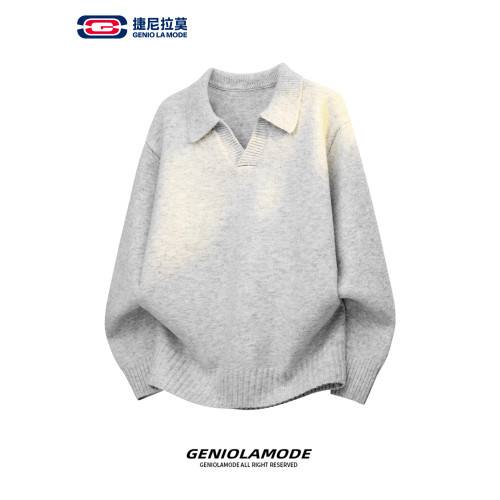 GENIOLAMODE中性風polo領毛衣針織衫男女款秋季休閒日系寬松衛衣