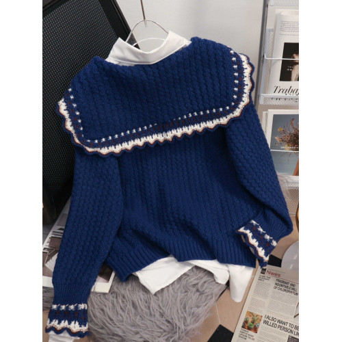 初中生女秋裝娃娃領毛衣外套學院風小個子短款針織開衫小個子學生