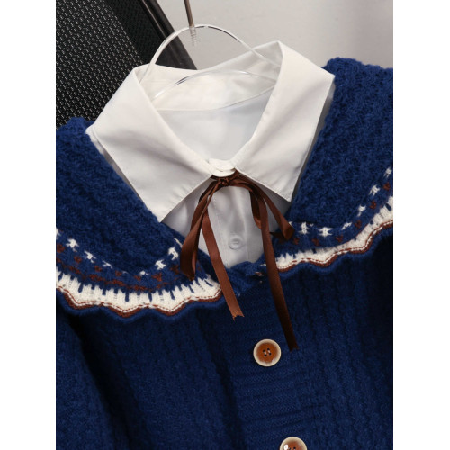 初中生女秋裝娃娃領毛衣外套學院風小個子短款針織開衫小個子學生