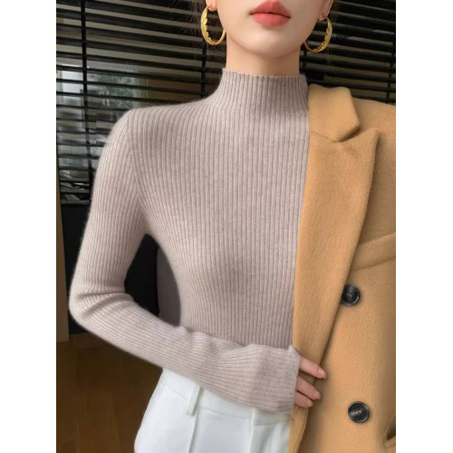 雲柔軟糯2025秋冬半高領毛衣女修身巨顯瘦內搭緊身針織打底衫上衣