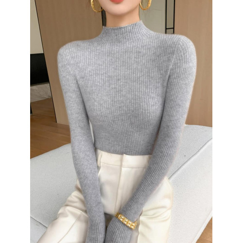 雲柔軟糯2025秋冬半高領毛衣女修身巨顯瘦內搭緊身針織打底衫上衣