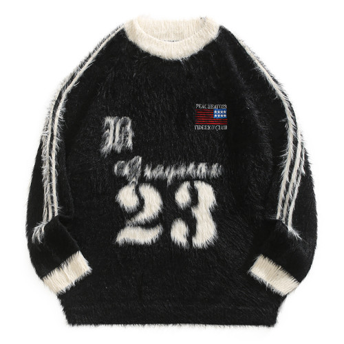 BMOB美式復古提花情侶毛衣男女秋季保暖高街慵懶設計感套頭針織衫