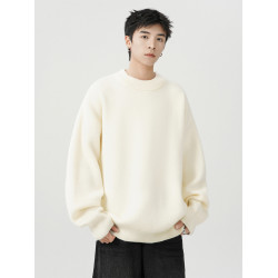 日系純色重磅圓領毛衣男秋冬季新款寬松慵懶風百搭套頭針織衫線衣