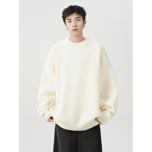 日系純色重磅圓領毛衣男秋冬季新款寬松慵懶風百搭套頭針織衫線衣