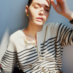 法式 2025年新款秋冬羊絨衫女薄款寬松圓領羊毛條紋上衣打底毛衣