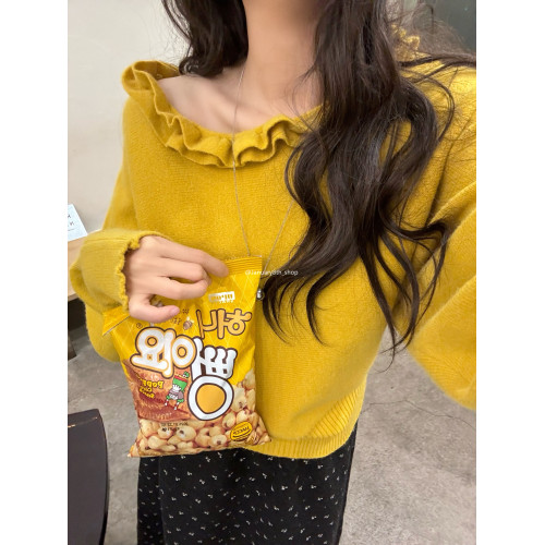  訂單清貨 木耳花邊設計 斜肩蝙蝠衫  毛衣0.4KG