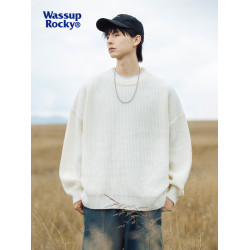 WASSUP ROCKY日系復古純色百搭圓領毛衣男秋冬季打底衫潮流針織衫