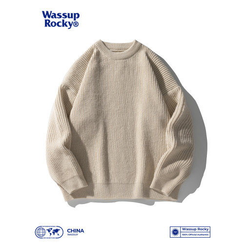 WASSUP ROCKY日系復古純色百搭圓領毛衣男秋冬季打底衫潮流針織衫