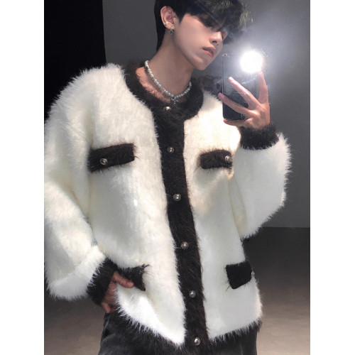 美式潮流慵懶小香風加厚水貂毛開衫毛衣外套男女超保暖秋冬上衣潮