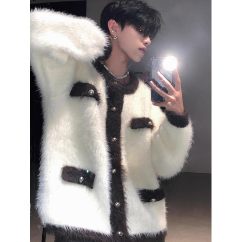 美式潮流慵懶小香風加厚水貂毛開衫毛衣外套男女超保暖秋冬上衣潮