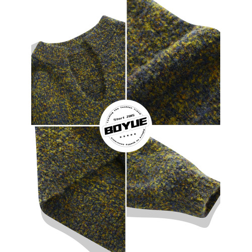 BOYUE帛躍冬季復古百搭慵懶苔蘚綠毛衣落肩V領個性休閒男女針織衫