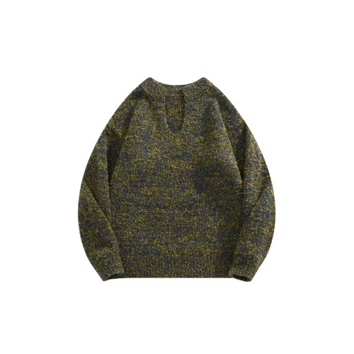 BOYUE帛躍冬季復古百搭慵懶苔蘚綠毛衣落肩V領個性休閒男女針織衫