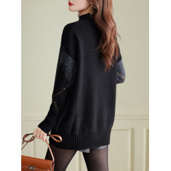 秋冬新款寬鬆羊毛針織中長款內搭慵嬾風毛衣女羊絨套頭加厚打底衫