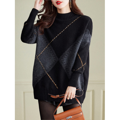 秋冬新款寬鬆羊毛針織中長款內搭慵嬾風毛衣女羊絨套頭加厚打底衫 秋冬新款寬鬆羊毛針織中長款內搭慵嬾風毛衣女羊絨套頭加厚打底衫