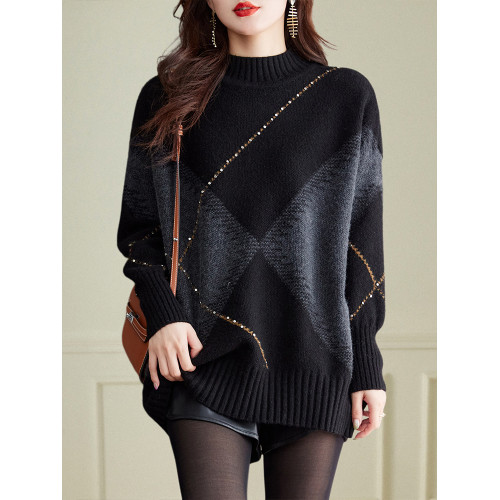 秋冬新款寬鬆羊毛針織中長款內搭慵嬾風毛衣女羊絨套頭加厚打底衫 秋冬新款寬鬆羊毛針織中長款內搭慵嬾風毛衣女羊絨套頭加厚打底衫