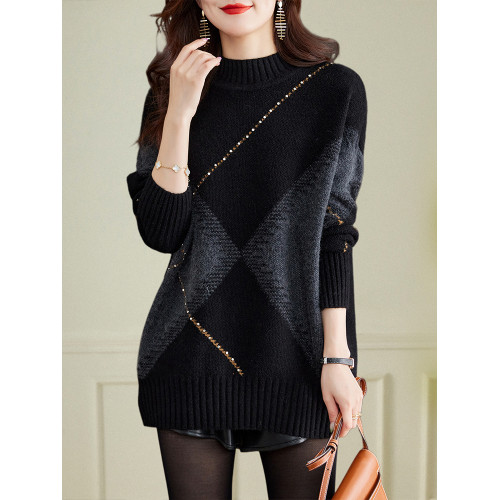 秋冬新款寬鬆羊毛針織中長款內搭慵嬾風毛衣女羊絨套頭加厚打底衫 秋冬新款寬鬆羊毛針織中長款內搭慵嬾風毛衣女羊絨套頭加厚打底衫